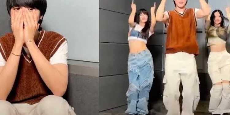 عضو bts جيمين و كازوها و اونتشاي من لي سيرافيم في تحدي رقص لطيف