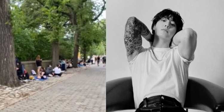 بدأ خط التخييم لمشاهدة أداء جونغكوك القادم لاغنيته سفن