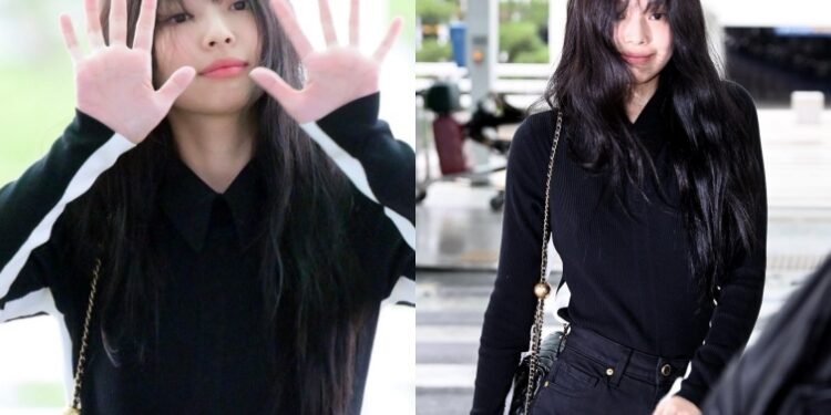 جيني بغرة شعر و ملابس سوداء بالكامل في طريقها إلى عرض شانيل في باريس