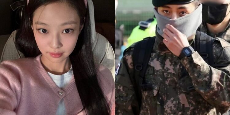 جيني ترتدي علامة الكلب الخاصة بكيم تايهيونغ العسكرية