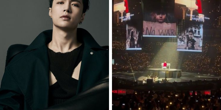 يقال إن لاي زانج من إكسو يضمن صور أطفال فلسطين وأوكرانيا وسوريا في أدائه